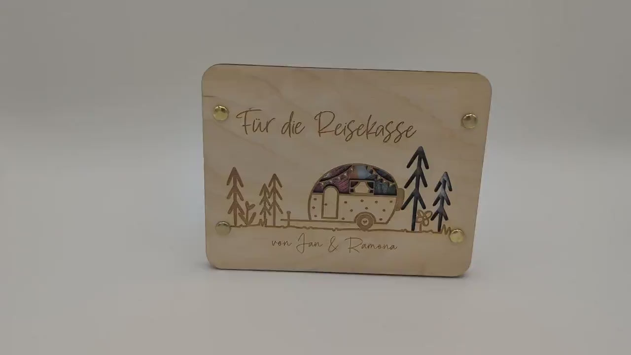 Geldgeschenk für Camper aus Holz | Geschenkkarte | Personalisiert | Geschenkidee für Reise | Holzkarte | Urlaubsgeld | Reisekasse | Geschenk
