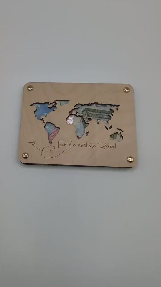Geldgeschenk zur Hochzeit Weltkarte, Personalisierte Geschenkidee zur Hochzeitsfeier für das Brautpaar, , Hochzeitsgeschenk für Geld Namen
