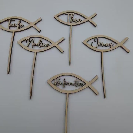 Personalisierter Blumenstecker Fisch mit Name – Tischdeko & Geschenk zur Konfirmation, Kommunion, Taufe oder andere Religiöse Anlässe