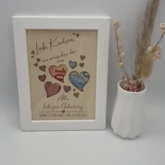 Geldgeschenk zum Geburtstag, Personalisiertes Geburtstagsgeschenk im Bilderrahmen, Andenken, Geschenkidee, Geldverpackung, Hochzeit, DIY