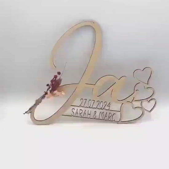 Hochzeitsgeschenk JA Schriftzug, Holzgeschenk personalisiert für das Brautpaar, geschenkidee oder Deko zur Hochzeit