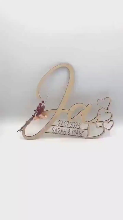 Hochzeitsgeschenk JA Schriftzug, Holzgeschenk personalisiert für das Brautpaar, geschenkidee oder Deko zur Hochzeit