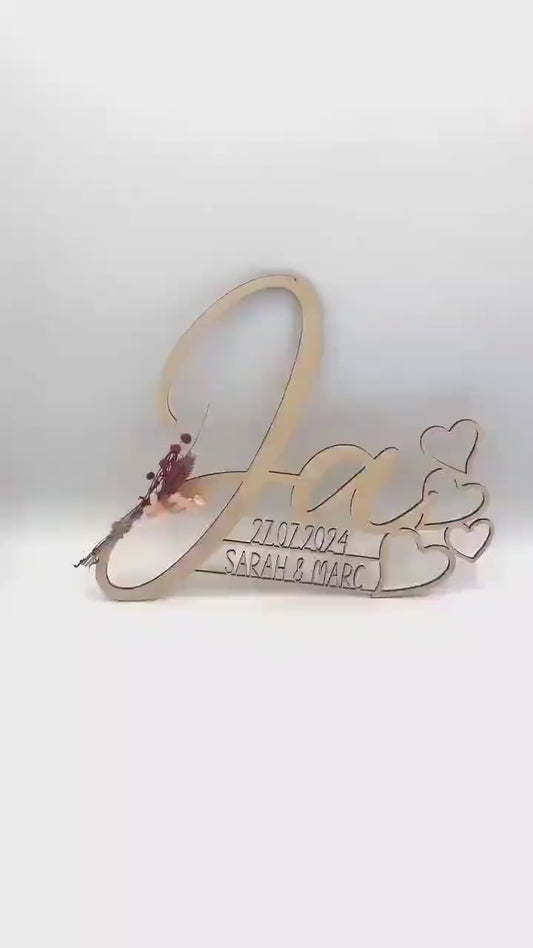 Hochzeitsgeschenk JA Schriftzug, Holzgeschenk personalisiert für das Brautpaar, geschenkidee oder Deko zur Hochzeit