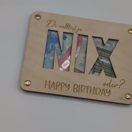 Geldgeschenk Nix aus Holz | Geschenkkarte NIX | Personalisiert | Geschenkidee für Geburtstage | Holzkarte | Lustiges Geschenk