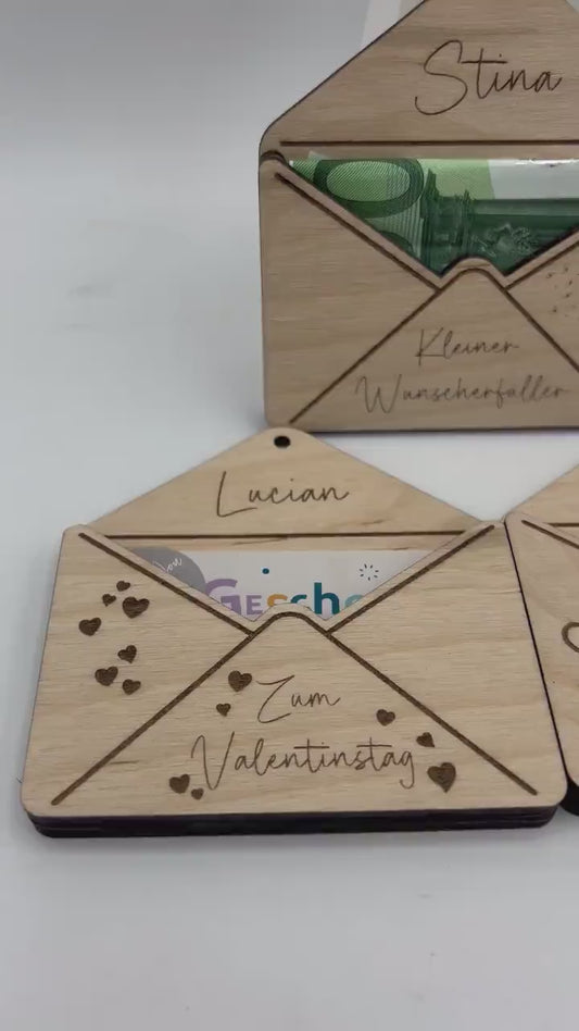 Briefumschlag aus Holz zum Geburtstag "Geldgeschenk"  oder als kleine Geschenkidee, auf Wunsch Personalisiert