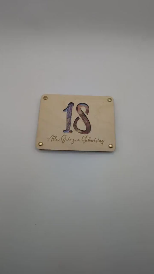 Geldgeschenk zum 18. Geburtstag aus Holz, Geschenkkarte für Geld Personalisiert, Geschenkidee für Geburtstage | Holzkarte, Lustiges Geschenk